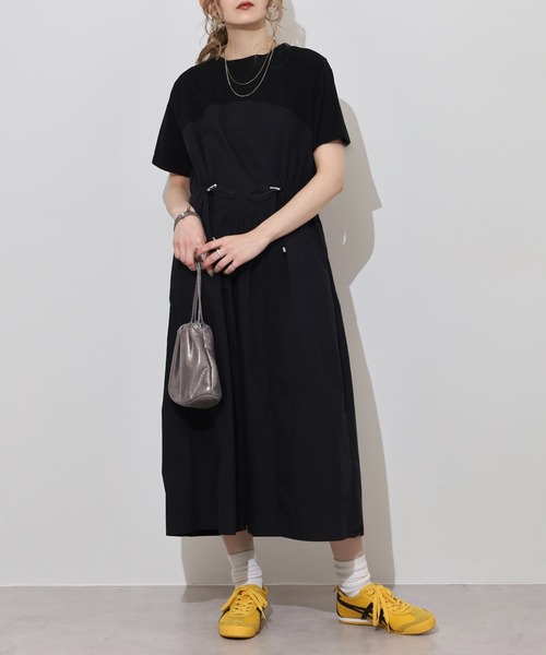 A.N.L(エーエヌエル レーベル)の「A.N.L 異素材切り替え半袖ワンピース(ワンピース・レディース・ブラック/カーキ・38)」の2枚目の写真