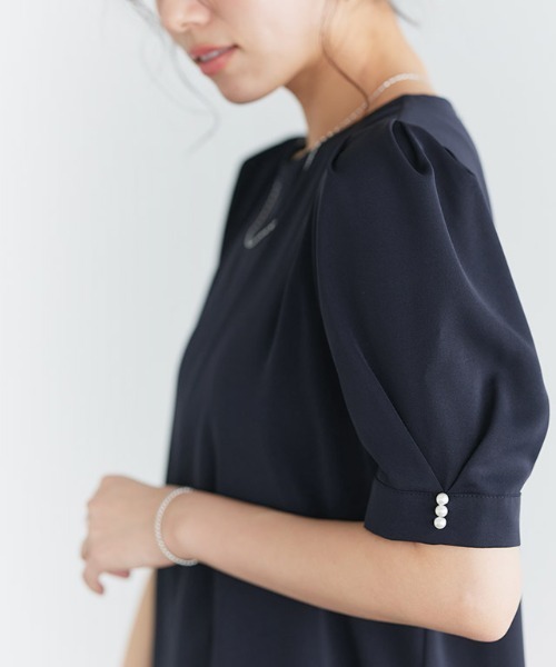 セール】袖パールデザインタックブラウス（シャツ/ブラウス