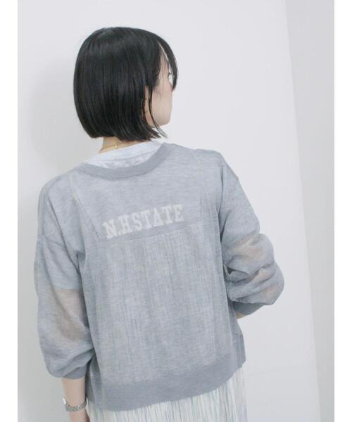 Samansa Mos2 blue（サマンサモスモスブルー）の「前後2wayシアーニットカーディガン（カーディガン/ボレロ・レディース・グレー/シルバーグレー/グリーン・F）」の2枚目の写真