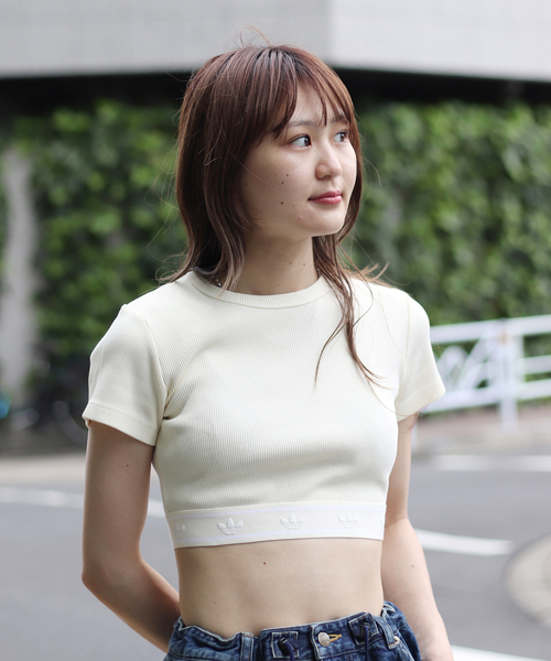 adidas(アディダス)の「adidas/アディダス ショートスリーブリブTシャツ(Tシャツ/カットソー・レディース・ブラック/アイボリー・MEDIUM)」の1枚目の写真
