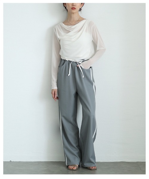 Sawa a la mode(サワアラモード)の「シアーボートネックプルオーバー(Tシャツ/カットソー・レディース・ブラック/オフホワイト/グレー・FREE)」の19枚目の写真