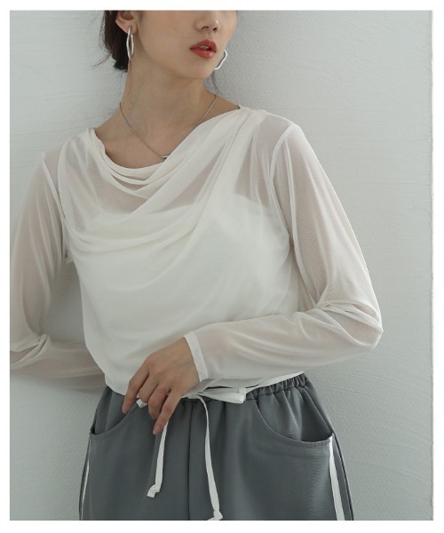 Sawa a la mode(サワアラモード)の「シアーボートネックプルオーバー(Tシャツ/カットソー・レディース・ブラック/オフホワイト/グレー・FREE)」の17枚目の写真