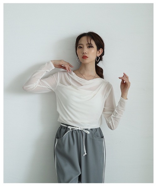 Sawa a la mode(サワアラモード)の「シアーボートネックプルオーバー(Tシャツ/カットソー・レディース・ブラック/オフホワイト/グレー・FREE)」の16枚目の写真