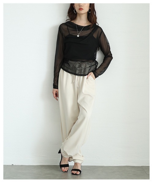 Sawa a la mode(サワアラモード)の「シアーボートネックプルオーバー(Tシャツ/カットソー・レディース・ブラック/オフホワイト/グレー・FREE)」の12枚目の写真