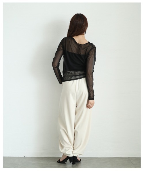 Sawa a la mode(サワアラモード)の「シアーボートネックプルオーバー(Tシャツ/カットソー・レディース・ブラック/オフホワイト/グレー・FREE)」の9枚目の写真