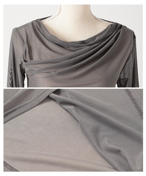 Sawa a la mode(サワアラモード)の「シアーボートネックプルオーバー(Tシャツ/カットソー・レディース・ブラック/オフホワイト/グレー・FREE)」の6枚目の写真