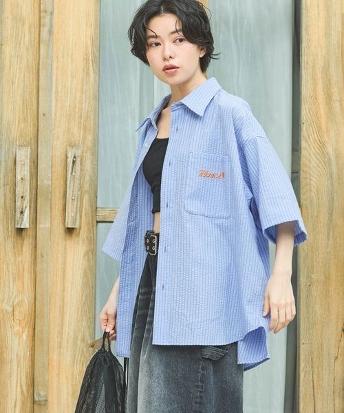 PAGEBOY（ページボーイ）の「【サウナボーイ×LIMMY CAT】ストライプサマーシャツ《UNISEX》（シャツ/ブラウス・レディース・サックスブルー・MEDIUM/LARGE）」の9枚目の写真