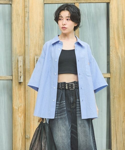 PAGEBOY（ページボーイ）の「【サウナボーイ×LIMMY CAT】ストライプサマーシャツ《UNISEX》（シャツ/ブラウス・レディース・サックスブルー・MEDIUM/LARGE）」の10枚目の写真