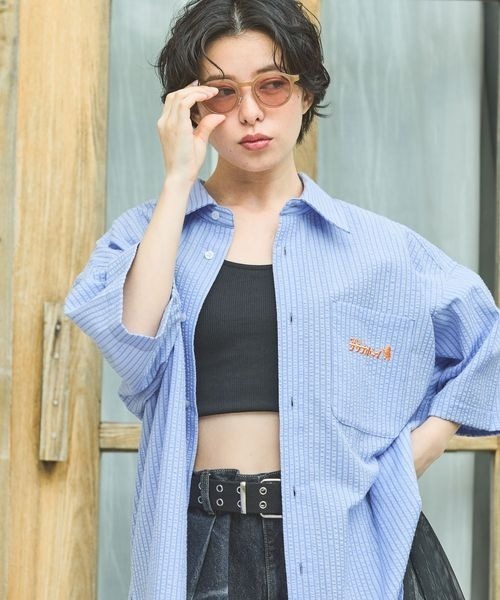 PAGEBOY（ページボーイ）の「【サウナボーイ×LIMMY CAT】ストライプサマーシャツ《UNISEX》（シャツ/ブラウス・レディース・サックスブルー・MEDIUM/LARGE）」の11枚目の写真