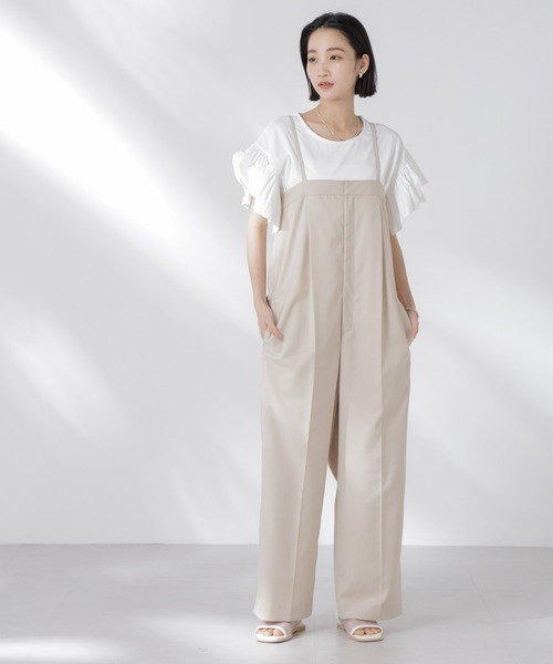 NANO universe（ナノユニバース）の「STORATECH 機能素材フレアデザインスリーブトップス（Tシャツ/カットソー・レディース・ブラック/カーキ/ホワイト・FREE）」の9枚目の写真