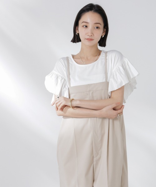 NANO universe（ナノユニバース）の「STORATECH 機能素材フレアデザインスリーブトップス（Tシャツ/カットソー・レディース・ブラック/カーキ/ホワイト・FREE）」の7枚目の写真