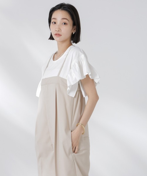 NANO universe（ナノユニバース）の「STORATECH 機能素材フレアデザインスリーブトップス（Tシャツ/カットソー・レディース・ブラック/カーキ/ホワイト・FREE）」の8枚目の写真