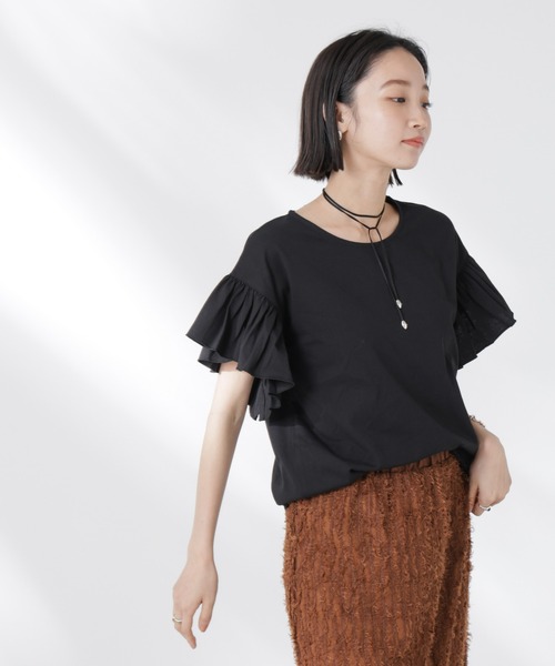 NANO universe（ナノユニバース）の「STORATECH 機能素材フレアデザインスリーブトップス（Tシャツ/カットソー・レディース・ブラック/カーキ/ホワイト・FREE）」の20枚目の写真