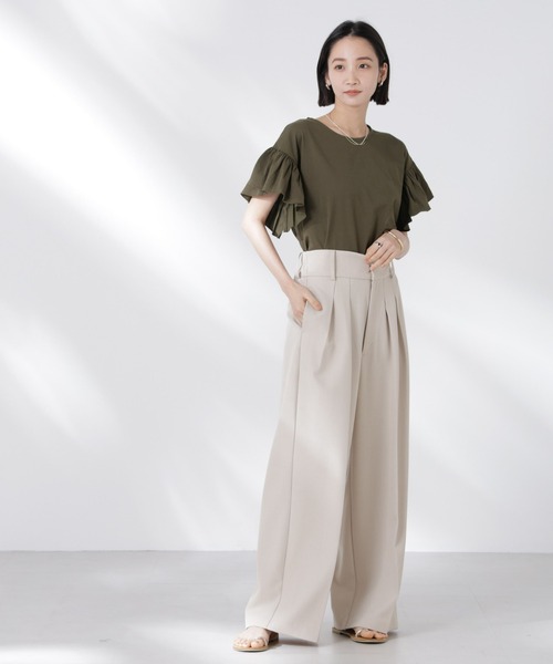 NANO universe（ナノユニバース）の「STORATECH 機能素材フレアデザインスリーブトップス（Tシャツ/カットソー・レディース・ブラック/カーキ/ホワイト・FREE）」の17枚目の写真