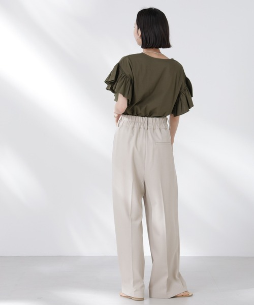 NANO universe（ナノユニバース）の「STORATECH 機能素材フレアデザインスリーブトップス（Tシャツ/カットソー・レディース・ブラック/カーキ/ホワイト・FREE）」の19枚目の写真