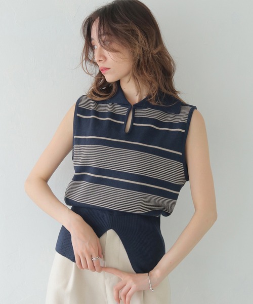 ニット セーター 「CLEIO」ボーダーノースリーブニット レディース CLEIO】ボーダーノースリーブニット（ニット/セーター）｜CLEIO