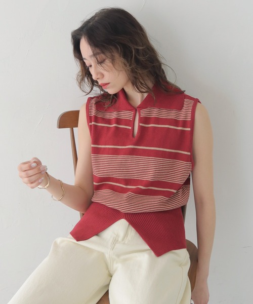 ニット セーター 「CLEIO」ボーダーノースリーブニット レディース CLEIO】ボーダーノースリーブニット（ニット/セーター）｜CLEIO