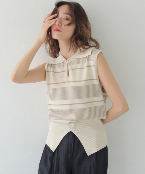 ニット セーター 「CLEIO」ボーダーノースリーブニット レディース CLEIO】ボーダーノースリーブニット（ニット/セーター）｜CLEIO
