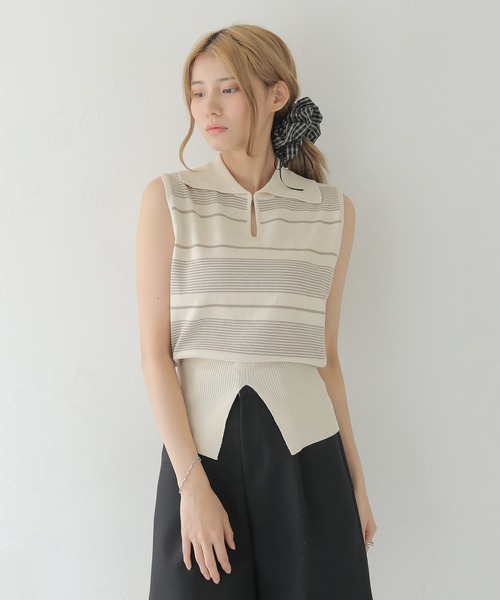 CLEIO(クレイオ)の「【CLEIO】ボーダーノースリーブニット BORDER SLEEVELESS KNIT/986-13612(ニット/セーター・レディース・アイボリー/ネイビー/レッド・FREE)」の16枚目の写真