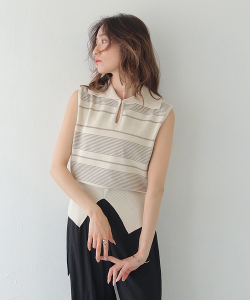 CLEIO(クレイオ)の「【CLEIO】ボーダーノースリーブニット BORDER SLEEVELESS KNIT/986-13612(ニット/セーター・レディース・アイボリー/ネイビー/レッド・FREE)」の5枚目の写真