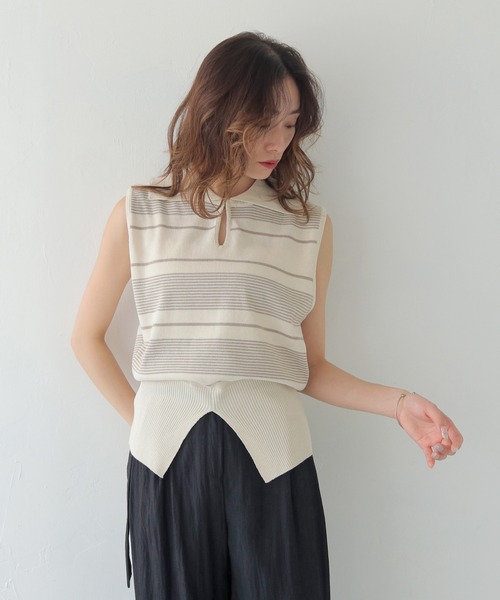 CLEIO(クレイオ)の「【CLEIO】ボーダーノースリーブニット BORDER SLEEVELESS KNIT/986-13612(ニット/セーター・レディース・アイボリー/ネイビー/レッド・FREE)」の6枚目の写真