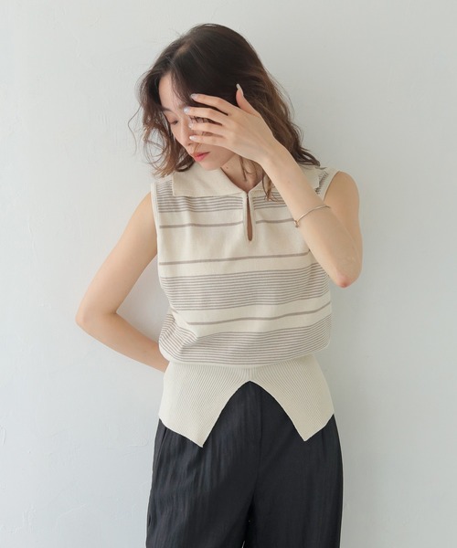 CLEIO(クレイオ)の「【CLEIO】ボーダーノースリーブニット BORDER SLEEVELESS KNIT/986-13612(ニット/セーター・レディース・アイボリー/ネイビー/レッド・FREE)」の7枚目の写真