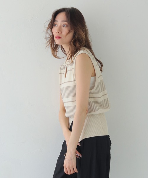 CLEIO(クレイオ)の「【CLEIO】ボーダーノースリーブニット BORDER SLEEVELESS KNIT/986-13612(ニット/セーター・レディース・アイボリー/ネイビー/レッド・FREE)」の8枚目の写真