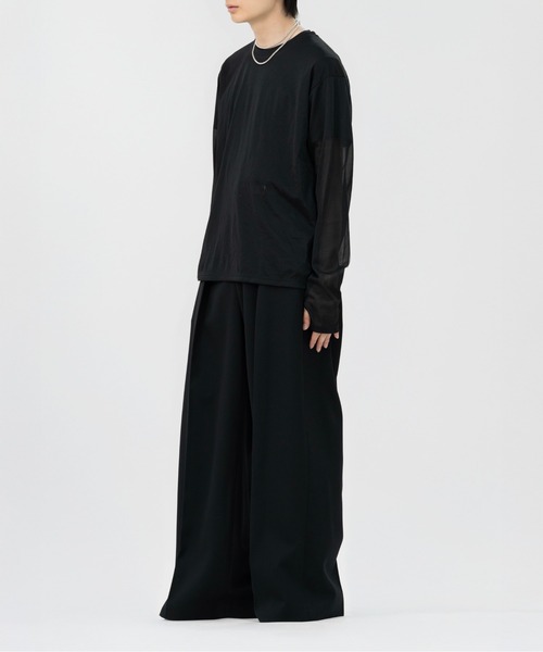 LAPIIS(ラピス)の「SLEEVE LAYERED SHEER SHIRT(Tシャツ/カットソー・メンズ・ブラック/ブラウン・MEDIUM/LARGE)」の4枚目の写真