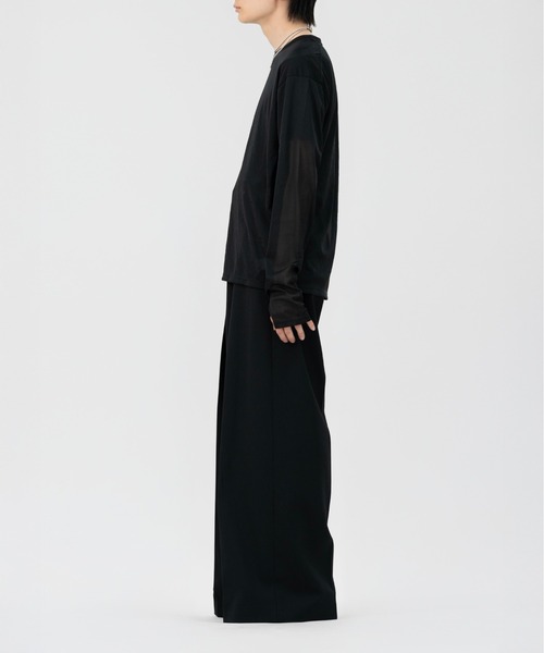 LAPIIS(ラピス)の「SLEEVE LAYERED SHEER SHIRT(Tシャツ/カットソー・メンズ・ブラック/ブラウン・MEDIUM/LARGE)」の5枚目の写真
