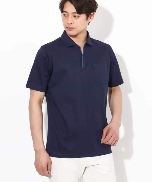 a.v.v(アーヴェヴェ)の「【接触冷感/UVカット】シルケットスムースポロシャツ(Tシャツ/カットソー・メンズ・ブラック/ネイビー/ホワイト・46/48/50)」の1枚目の写真