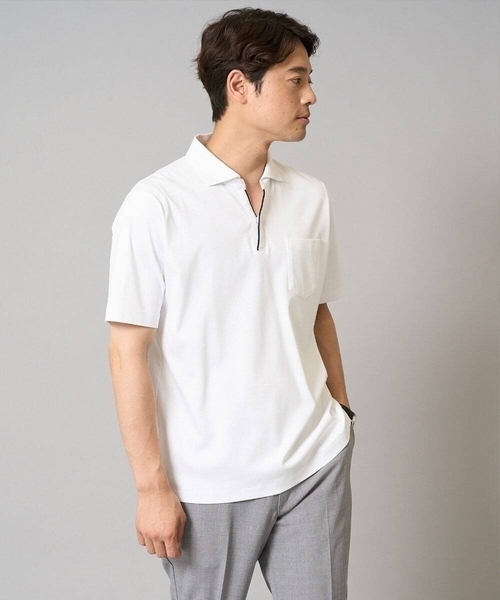 a.v.v(アーヴェヴェ)の「【接触冷感/UVカット】シルケットスムースポロシャツ(Tシャツ/カットソー・メンズ・ブラック/ネイビー/ホワイト・46/48/50)」の2枚目の写真