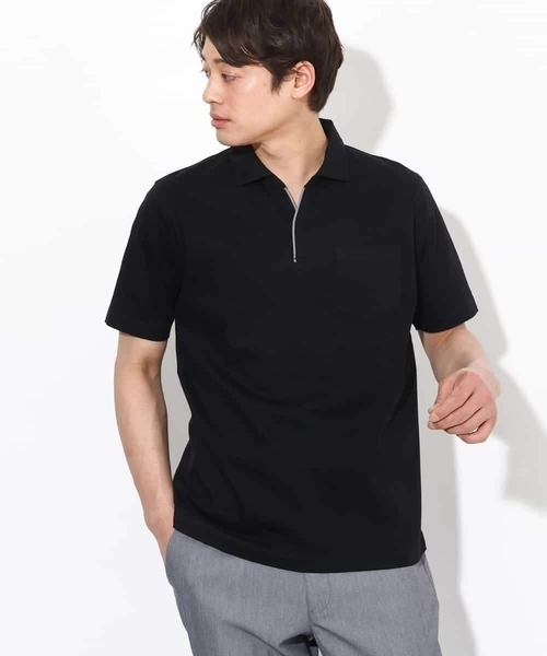a.v.v(アーヴェヴェ)の「【接触冷感/UVカット】シルケットスムースポロシャツ(Tシャツ/カットソー・メンズ・ブラック/ネイビー/ホワイト・46/48/50)」の3枚目の写真