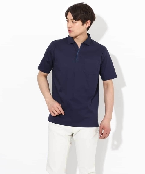 a.v.v(アーヴェヴェ)の「【接触冷感/UVカット】シルケットスムースポロシャツ(Tシャツ/カットソー・メンズ・ブラック/ネイビー/ホワイト・46/48/50)」の6枚目の写真