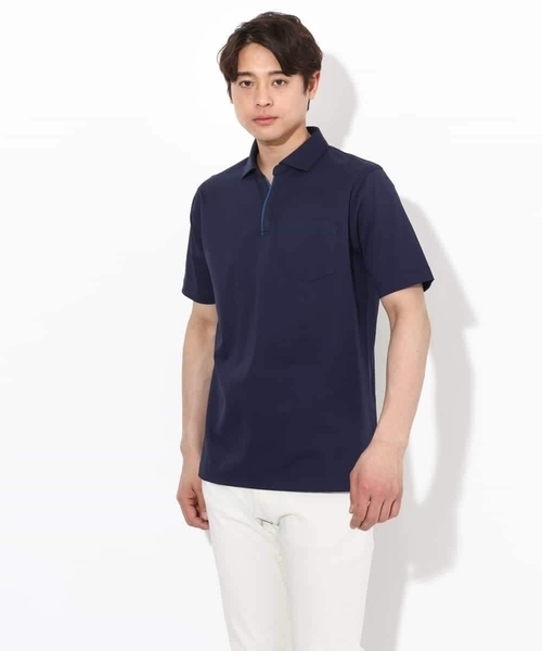 a.v.v(アーヴェヴェ)の「【接触冷感/UVカット】シルケットスムースポロシャツ(Tシャツ/カットソー・メンズ・ブラック/ネイビー/ホワイト・46/48/50)」の7枚目の写真