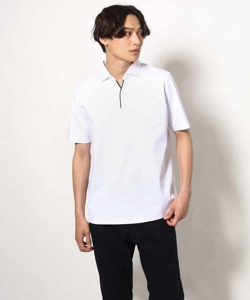 a.v.v(アーヴェヴェ)の「【接触冷感/UVカット】シルケットスムースポロシャツ(Tシャツ/カットソー・メンズ・ブラック/ネイビー/ホワイト・46/48/50)」の10枚目の写真