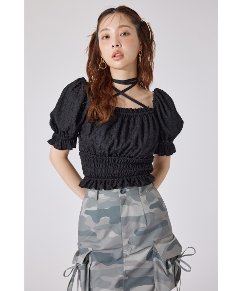rienda（リエンダ）の「【AKB48 千葉恵里さん着用】メニーウェイシャーリングショートブラウス 夏服 半袖（シャツ/ブラウス・レディース・ブラック/ホワイト/レッド・FREE）」の7枚目の写真