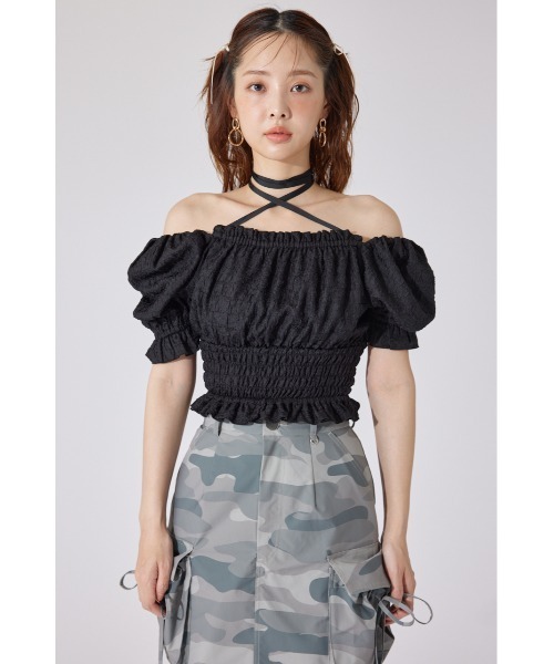 rienda（リエンダ）の「【AKB48 千葉恵里さん着用】メニーウェイシャーリングショートブラウス 夏服 半袖（シャツ/ブラウス・レディース・ブラック/ホワイト/レッド・FREE）」の8枚目の写真