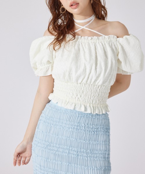 【新品未使用】rienda メニーウェイシャーリングショートブラウス rienda | 【AKB48 千葉恵里さん着用】メニーウェイシャーリング