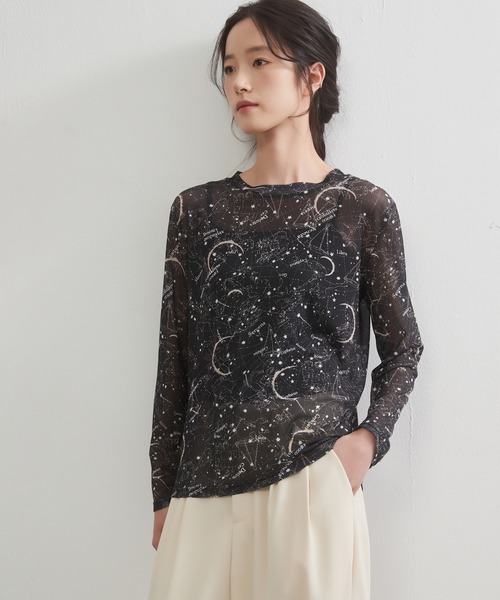 On One's Own(オンワンズオン)の「On One's Own 星座とドット2柄プリントパワーネット長袖シアートップ(Tシャツ/カットソー・レディース・ブラック/グレー系その他/ブラック系その他/ブラウン/ベージュ系その他・FREE)」の8枚目の写真