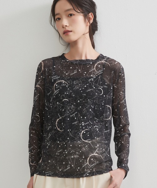 On One's Own(オンワンズオン)の「On One's Own 星座とドット2柄プリントパワーネット長袖シアートップ(Tシャツ/カットソー・レディース・ブラック/グレー系その他/ブラック系その他/ブラウン/ベージュ系その他・FREE)」の9枚目の写真