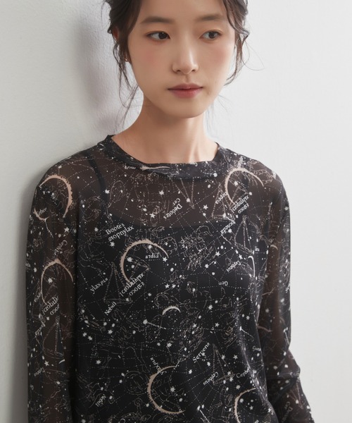 On One's Own(オンワンズオン)の「On One's Own 星座とドット2柄プリントパワーネット長袖シアートップ(Tシャツ/カットソー・レディース・ブラック/グレー系その他/ブラック系その他/ブラウン/ベージュ系その他・FREE)」の12枚目の写真