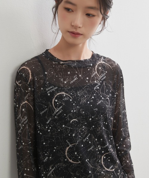 On One's Own(オンワンズオン)の「On One's Own 星座とドット2柄プリントパワーネット長袖シアートップ(Tシャツ/カットソー・レディース・ブラック/グレー系その他/ブラック系その他/ブラウン/ベージュ系その他・FREE)」の13枚目の写真