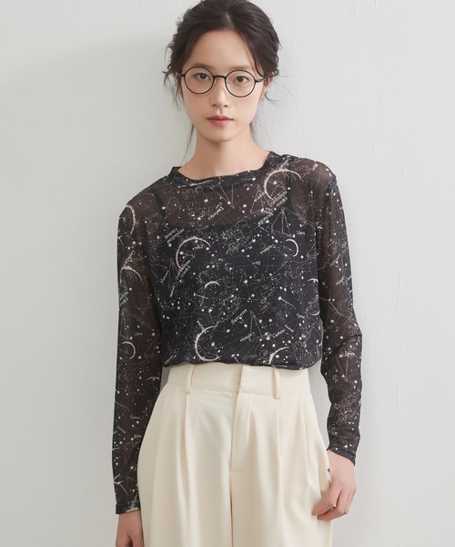 On One's Own(オンワンズオン)の「On One's Own 星座とドット2柄プリントパワーネット長袖シアートップ(Tシャツ/カットソー・レディース・ブラック/グレー系その他/ブラック系その他/ブラウン/ベージュ系その他・FREE)」の15枚目の写真