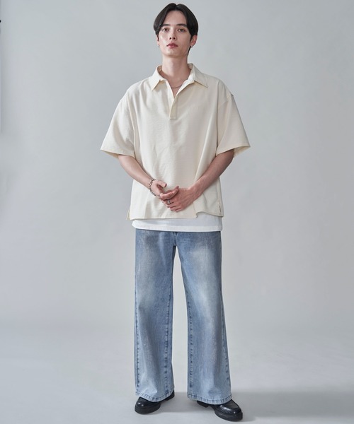 BROWNY（ブラウニー）の「BROWNY/リネンライクスキッパーシャツ（シャツ/ブラウス・メンズ・チャコール/オフホワイト・MEDIUM/LARGE）」の3枚目の写真