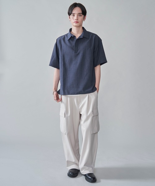 BROWNY（ブラウニー）の「BROWNY/リネンライクスキッパーシャツ（シャツ/ブラウス・メンズ・チャコール/オフホワイト・MEDIUM/LARGE）」の4枚目の写真