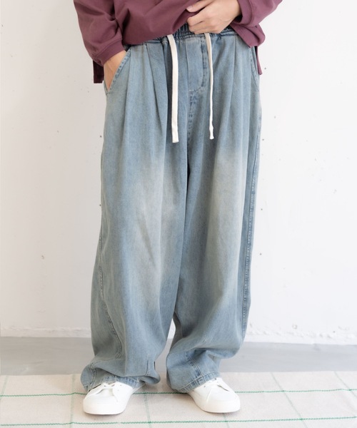 bashful base Oriental（バッシュフルベースオリエンタル）の「【新色&新サイズ追加！/bbO】イージーコクーンワイドデニムパンツ（デニムパンツ・メンズ・ネイビー/ブラック/ライトブルー・MEDIUM/LARGE/SMALL）」の8枚目の写真