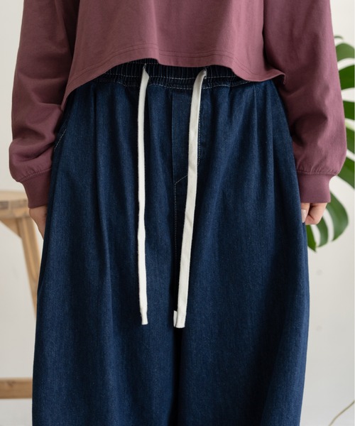 【美品】プランテーション　イージー デニム ワイド コクーン パンツ インディゴ 美品】プランテーション イージー デニム ワイド コクーン