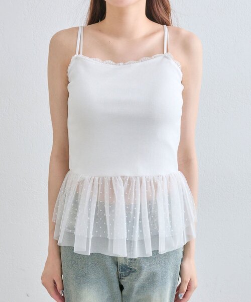 OLIVE des OLIVE(オリーブデオリーブ)の「ちゅるちゅるレースキャミ(キャミソール・レディース・ホワイト/オフホワイト・FREE)」の3枚目の写真