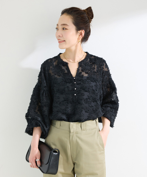 Simplicite（サンプリシテ）の「《追加6》手洗い可 / パフスリーブジャガードブラウス（シャツ/ブラウス・レディース・ブラック/アイボリー・FREE）」の21枚目の写真