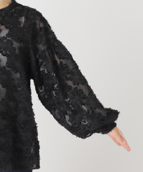 Simplicite（サンプリシテ）の「《追加6》手洗い可 / パフスリーブジャガードブラウス（シャツ/ブラウス・レディース・ブラック/アイボリー・FREE）」の13枚目の写真